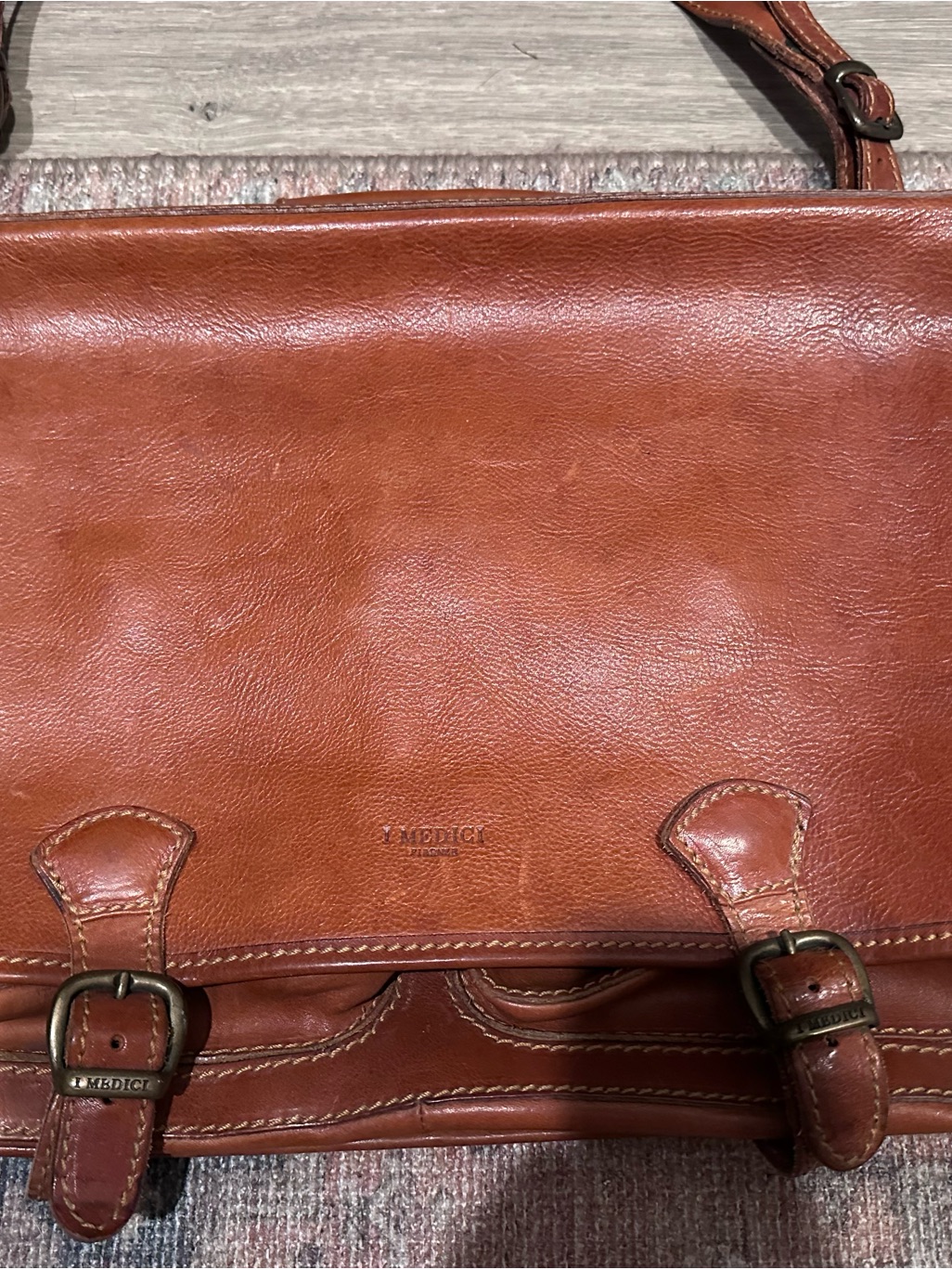 Vintage-Style Tan Leather Messenger Bag By